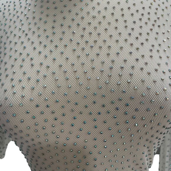 Small Rhinestone Embellished Sheer Mesh Top Party Glam Clubbing Festival Evening - Picture 7 of 8